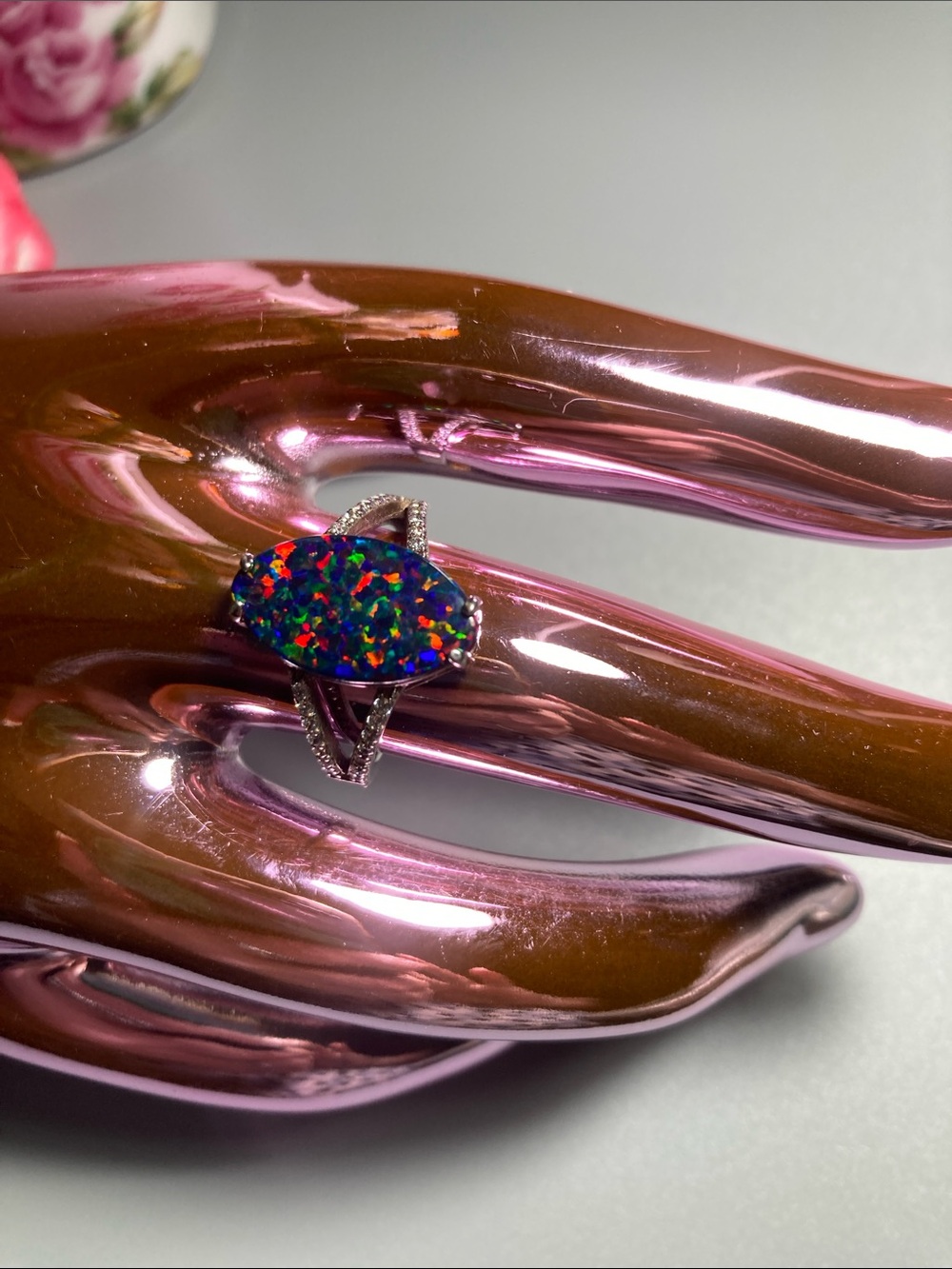 Sterling Silver Multi-Color Opalized Oval Cocktail Ring - Women Jewelry